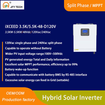 Inversor solar híbrido con entrada fotovoltaica de 100V-500V y fase única de 120Vac/240Vac de fase dividida